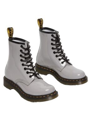 Dr. Martens 1460 W Patent Leather Lamper Lace Up Combat Moto Boots Gray US 9 NIB
